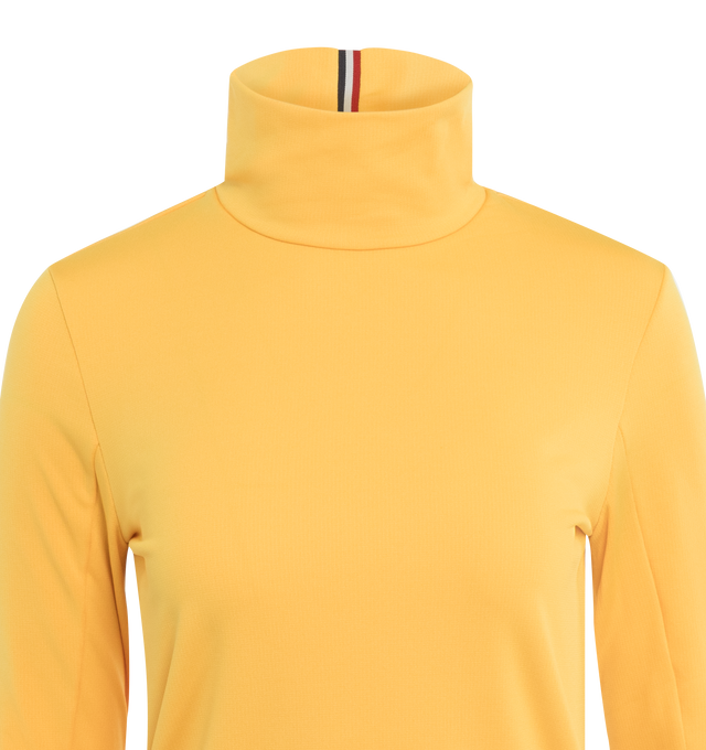 Image 3 of 3 - YELLOW - MONCLER GRENOBLE T-NECK JERSEY featuring turtleneck, tricolor accents on the nape and long sleeves with thumbhole cuffs. 88% polyester, 12% elastane. 