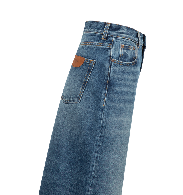 Image 3 of 3 - BLUE - CHLOE DS02 Denim Jeans featuring zip and button closure, regular fit, patch logo on the back and cropped length. 100% cotton. Made in Italy. 