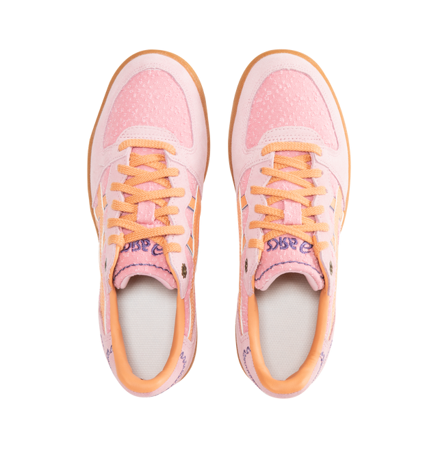Image 5 of 5 - PINK - ASICS Skyhand OG Sneakers featuring lace up closure, layered upper construction, minimalistic suede leather paneling, suede upper, fabric lining and rubber sole. 