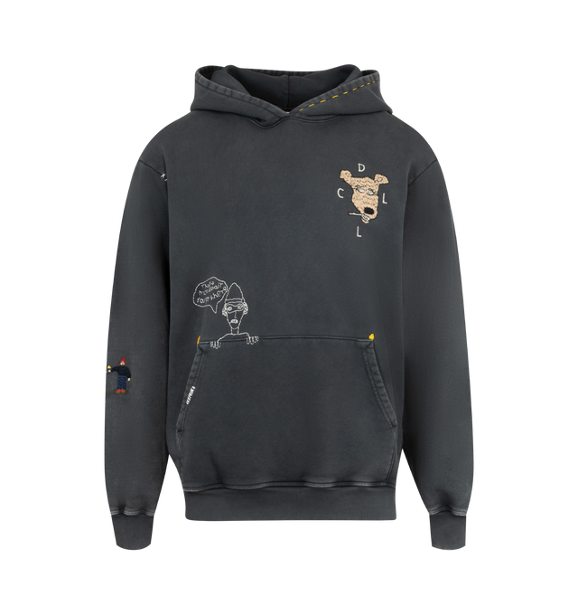 Image 1 of 2 - BLACK - COUT DE LA LIBERTE Beachwood Hooded Sweatshirt featuring embroidery throughout, kangaroo pocket, fixed hood and ribbed cuffs and hem. 100% cotton. 