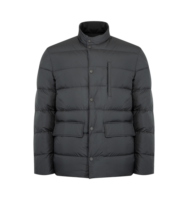 Image 2 of 5 - BLACK - MONCLER Ouille Reversible Short Down Jacket featuring aquaflect, water-repellent main fabric, Airsoft lining, reversible, down-filled, zip and snap button closure, side pockets, inner pockets with zip and snap button closure and leather logo patch. 100% polyester. Padding: 90% down, 10% feather. Made in Romania. 