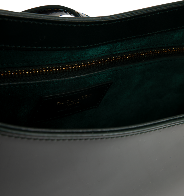 Image 3 of 3 - GREEN - SAINT LAURENT Le 5  7 leather hobo bag featuring an adjustable leather shoulder strap, cassandre hook closure, suede lining, bronze-toned metal hardware and one zip pocket. 9 x 6.3 x 2.5 inches. Strap drop: 20 cm. Calfskin leather. Made in Italy. 