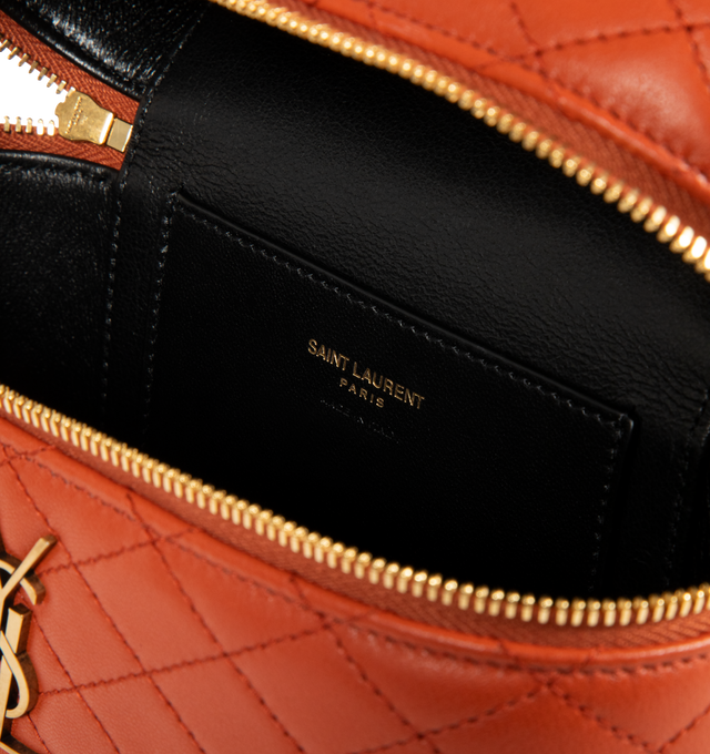 Image 3 of 3 - ORANGE - SAINT LAURENT Gaby Mini Vanity Bag featuring zip closure, one card slot, diamond quilted overstitching, leather top handle and detachable strap. 7.1" X 4.3" X 2.6". 100% lambskin. Made in Italy. 
