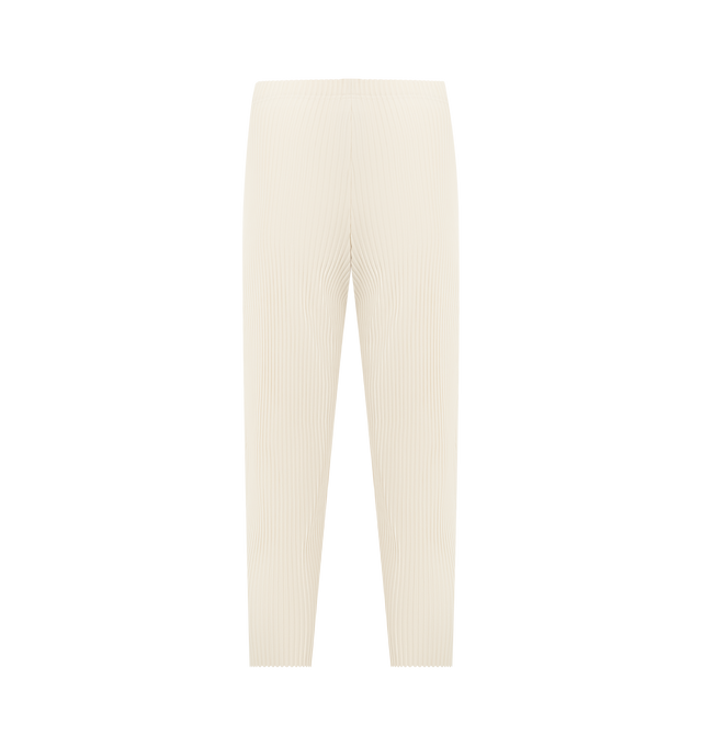 Image 2 of 3 - WHITE - ISSEY MIYAKE March Trousers featuring straight-leg, pleated, elasticated waistband with an inner drawcord, a button fly and side pockets. 100% polyester. 