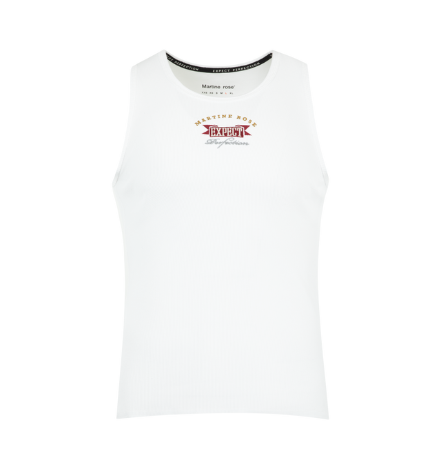 Image 1 of 2 - WHITE - MARTINE ROSE Vest Tank featuring round neck, embroidered branding, sleeveless and regular fit. 100% cotton.  