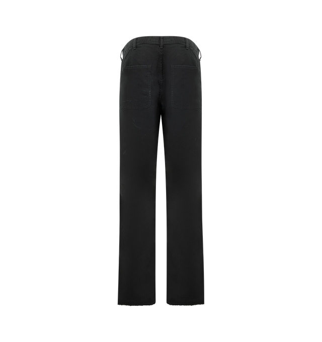 Image 2 of 3 - BLACK - FULLCOUNT USN Herringbone Seamen's Trousers VE featuring ozone fading and painted stains, belt loops at waist, 4 pocket style and relaxed fit. 100% cotton. Made in Japan.  