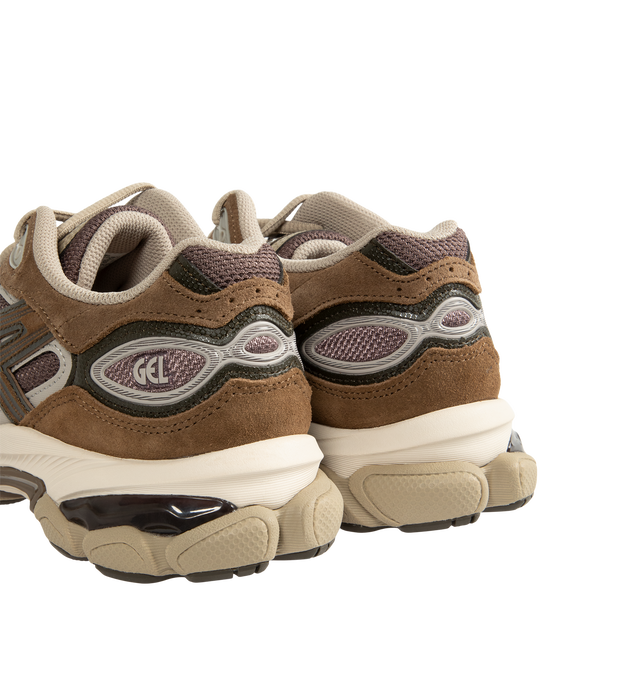 Image 3 of 5 - BROWN - ASICS GEL-NYC 2.0 Sneaker featuring suede overlays, rearfoot and forefoot GEL technology, shock-attenuating material placed in the midsole of the shoe for cushioning and shock absorption, FF BLAST PLUS cushioning, TPU TRUSSTIC technology, walking-specific flex grooves to support natural movement and smooth heel to toe transition, angled heel softens heel contact with the ground and facilitates more natural heel to toe transitions. 