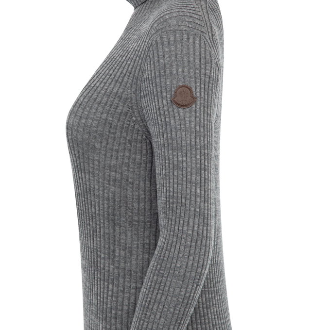 Image 3 of 3 - GREY - MONCLER Wool Midi Dress featuring ultra-fine responsibly sourced wool, Moulin rib knit, gauge 14 and turtleneck. 100% virgin wool. 