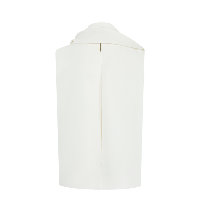 Image 2 of 2 - WHITE - KHAITE Loe Top featuring a fluid yet refined top in bonded crepe satin, dense, sculptural sheen, draped stand collar formed by scarf detail that wraps to swing over the shoulder, slips on with button closure at back neckline. 83% acetate, 17% viscose. 
