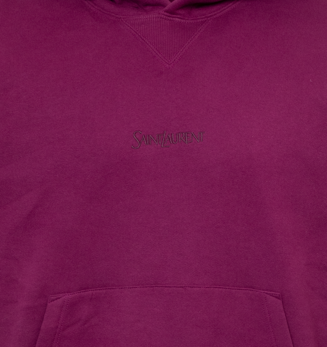 Image 3 of 3 - PINK - SAINT LAURENT Hoodie featuring tonal logo embroidered on chest, kangaroo pocket, fixed hood, rubbed cuffs and shirred hem. 100% cotton.  