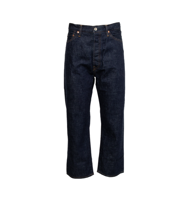 Image 1 of 3 - BLUE - Chimala Jeans crafted from 100% cotton 13.5 oz Selvedge denim featuring button-fly closure,  high rise, and wide, tapered leg. Made in Japan. 