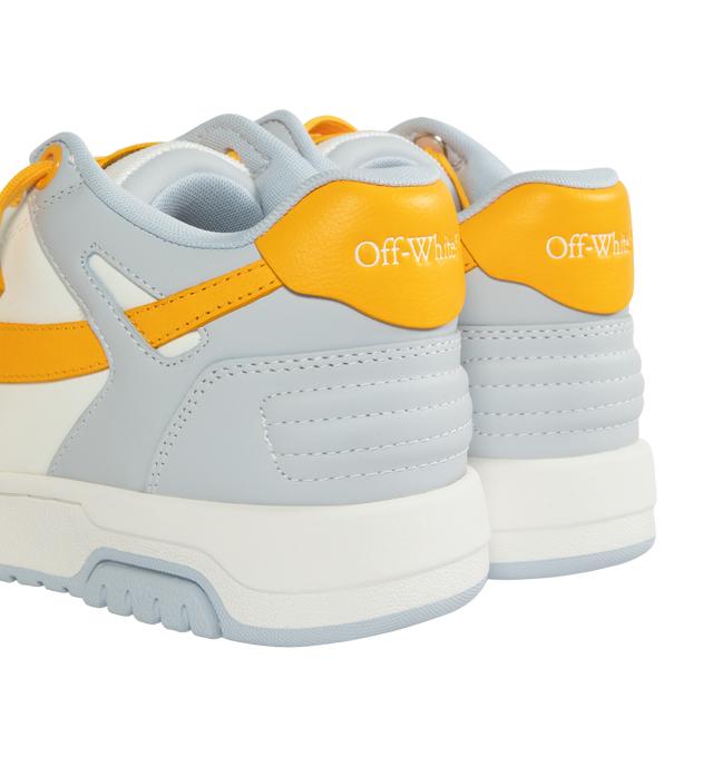 Image 3 of 5 - BLUE - OFF-WHITE Out of Office sneaker combines street, basketball and running styles heavily influenced by 90s subculture. Constructed with a calf leather upper and rubber sole. Lining: 18% Polyester,  82% Recycled Polyester. Outer: 89% Leather, 11% Recycled Polyester. Sole: 100% Rubber. 