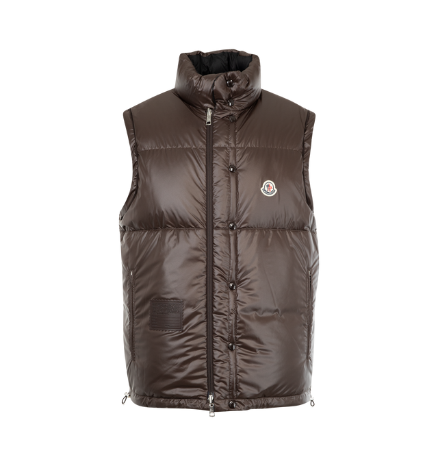 Image 6 of 6 -  PINK - MONCLER GRENOBLE Verone Convertible Down Puffer Jacket featuring reversible contrasting color, convertible to vest, front snap closure, stand collar, long zip-off sleeves with elastic cuffs, front welt pockets and drawcord-toggle hem. 100% nylon. Padding: 90% down, 10% feather.  