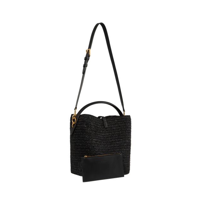 Image 2 of 3 - BLACK - SAINT LAURENT Le 37 Bucket Bag featuring cassandre hook closure, adjustable and removable strap and removable zip pouch. 7.9" X 9.8" X 6.2". Raffia, calfskin leather, brass.  