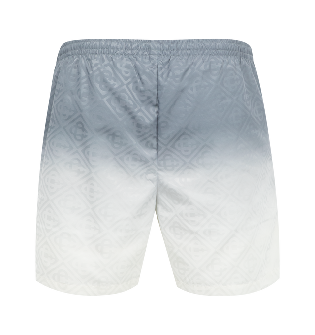 Image 2 of 3 - GREY - Casablanca Signature Print Swim Trunks have an elastic drawstring waist and side pockets.  