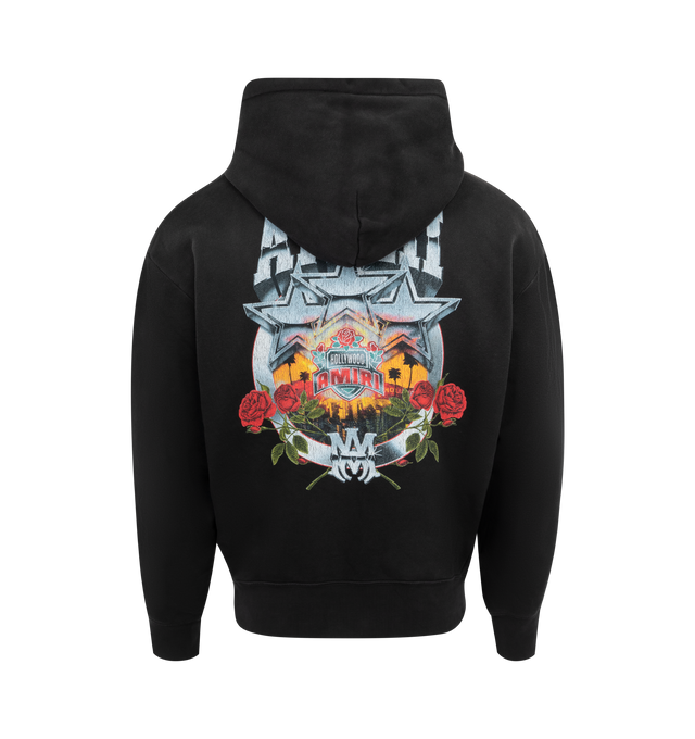 Image 2 of 2 - BLACK - Amiri Championship Hoodie has an attached hood, a kangaroo pocket, a washed-out effect, brand-inspired graphics at the front and back, and ribbed trims. 100% cotton.  