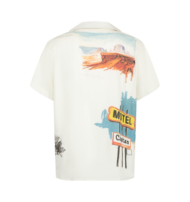 Image 2 of 2 - MULTI - One Of These Days Men's El Capitan Camp Shirt is crafted from a lightweight twill blend and features a classic-fit camp shirt silhouette with an allover full-color print across the front and back. Designed with a back yoke, straight hem, and mottled button closure for an easy, relaxed look. Main Material: 50% viscose, 30% linen, 20% polyester. Features: short sleeves, full-color print, back yoke, straight hem, mottled button closure. Imported. 