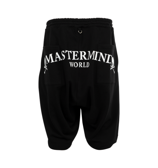 Image 2 of 3 - BLACK - MASTERMIND JAPAN OG Sweatshort featuring drawstring at elasticized waistband, D-rings and detachable logo-printed trim at front waist, printed graphic on front and back. Cotton. Made in Japan. 