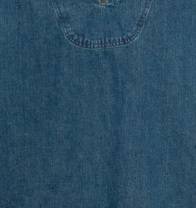 Image 3 of 3 - BLUE - CHIMALA US Navy Denim Work Shirt featuring boxy denim work smock, patch pockets at the sides, a rounded collar and buttoning cuffs. 100% cotton. 