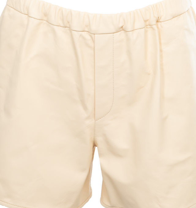 Image 4 of 4 - WHITE - ARMARIUM Theo Nappa Leather Boxer Shorts featuring high rise, elastic waist, faux zipper fly, side slip pockets, relaxed legs and pull-on style. 100% calf leather. Made in Italy. 