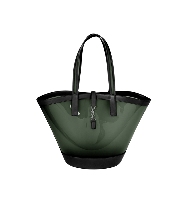BLACK - SAINT LAURENT Panier Medium Bag featuring open top with cassandre hook closure, silver toned hardware and transparent vinyl with leather trim. 9.3"19.3" X 12.8" X 3.9"5.9". Polyurethane.
