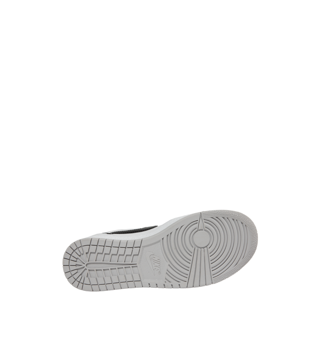 Image 4 of 5 - WHITE - Nike Dunk Low Sneakers with White and grey upper, black swoosh, padded, low-cut collar, leather upper, foam midsole offering lightweight, responsive cushioning. Perforations on the toe add breathability. Rubber sole with classic hoops pivot circle provides durability and traction. 