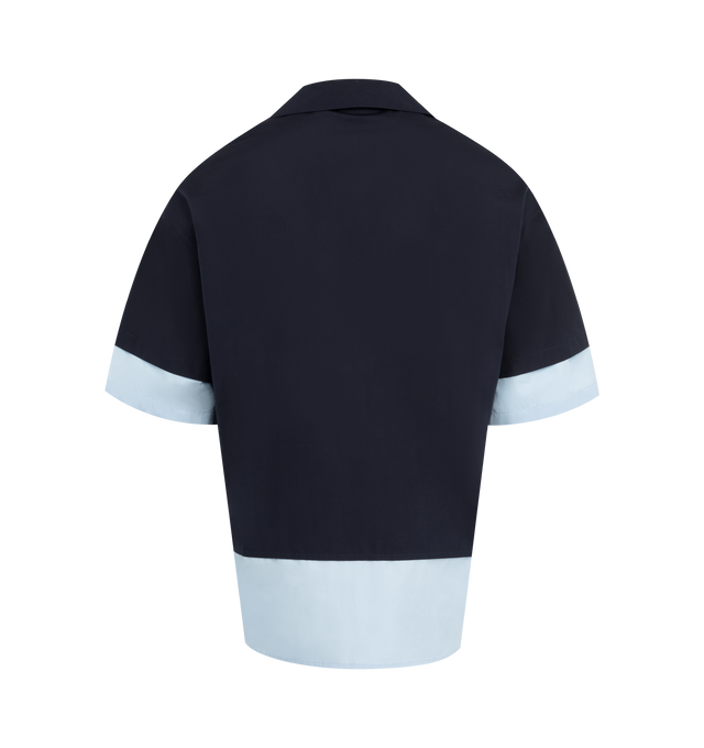 Image 2 of 2 - NAVY - Loewe Men's Shirt in lightweight cotton poplin featuring a trompe loeil construction. Relaxed fit, regular length featuring camp collar, button front fastening and LOEWE Anagram embroidery placed on the chest patch pocket. Made in Italy. 