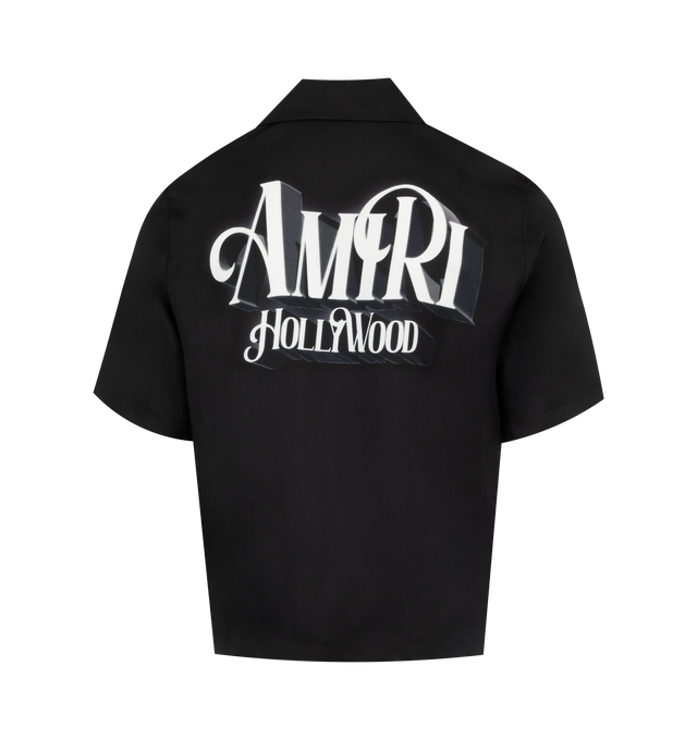 Image 2 of 2 - BLACK - AMIRI Credits Bowling Shirt featuring printed chest logo, back graphic print, button fastening, short-sleeves and notched shirt collar. 