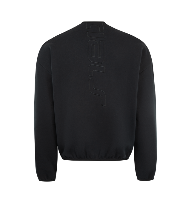 Image 2 of 3 - BLACK - FEAR OF GOD ESSENTIALS Active Trace Modern Crewneck Sweatshirt featuring 380GSM core fleece, 3D printed Essentials Active Trace logo, contrasting piping, elastic binding at the collar, cuff, and waist hem and Essentials signature label applied to the sleeve. 80% cotton, 20% polyester. 
