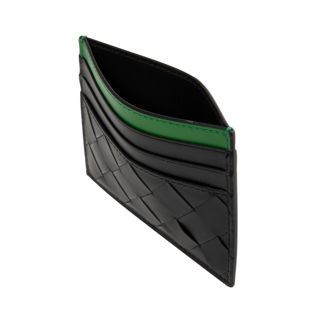 Image 3 of 3 - BLACK - Bottega Veneta Intrecciato Credit Card Case featuring intrecciato two-tone calfskin leather card case with six card slots and one central pocket. Calfskin. Made in Italy. 