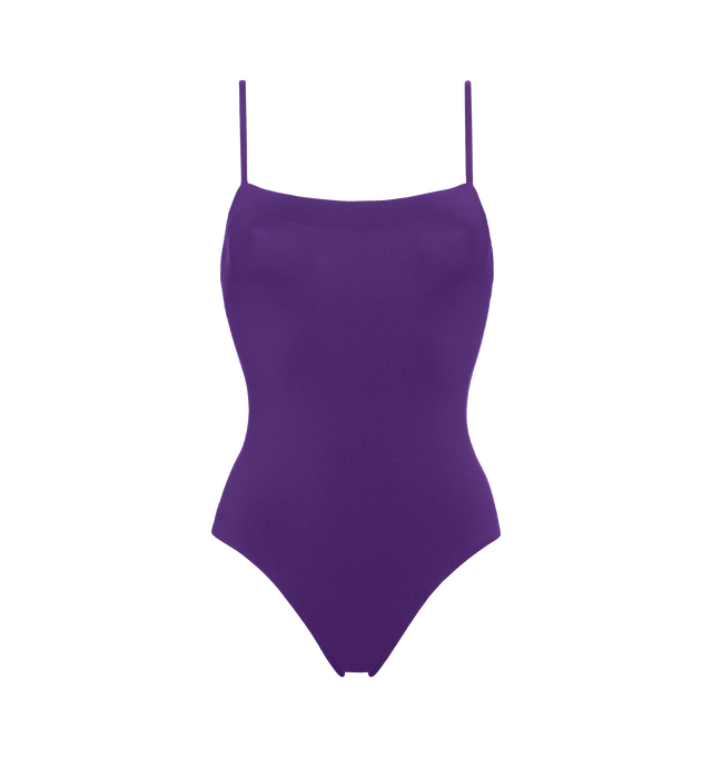 Image 1 of 5 - PURPLE - ERES Aquarelle Tank One-Piece Swimsuit featuring thin straps, wraparound neckline seam and straight back straps. Main: 84% Polyamid, 16% Spandex. Second: 68% Polyamid, 32% Spandex. Made in France.  