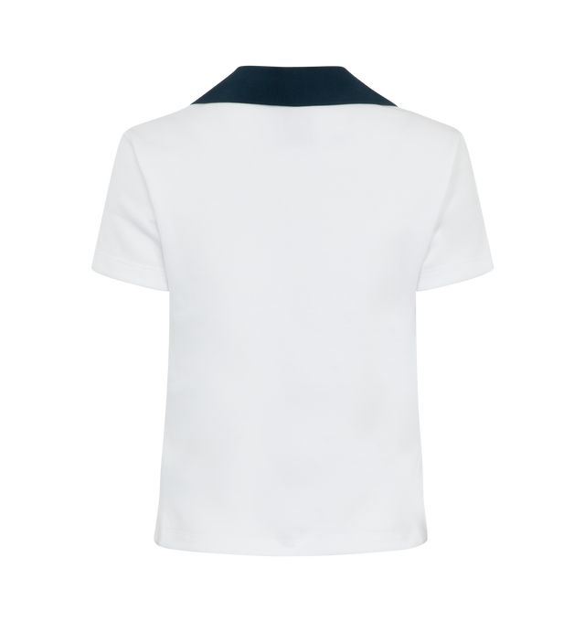 Image 2 of 2 - WHITE - Nike X Yoon women's short sleeve polo top in midweight fabric with a bit of texture and stretch to give you a body-skimming fit with a comfortable feel. Featuring woven Yoon Ahn label, ribbed collar with sport taping. 97% polyester/3% spandex.  