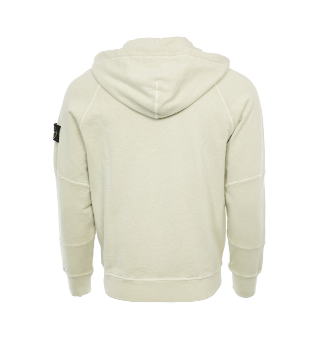 Image 2 of 3 - WHITE - STONE ISLAND Zip Hoodie featuring drawstring at hood, zip closure, rib knit hem and cuffs and detachable logo patch at sleeve. 100% cotton. Made in Turkey. 