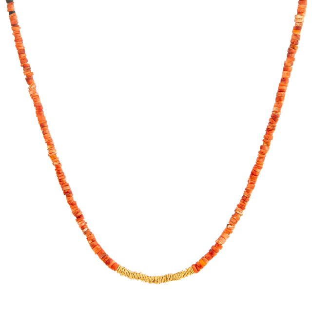 Image 1 of 1 - ORANGE - Eli Halili Coral and Onyx Beaded Necklace is handcrafted with a strand of coral and onyx accented by 22K gold discs, creating a striking contrast of natural color and rich high-karat gold. Finished with a 22K gold closure, this fine jewelry necklace reflects Eli Halili's signature artisanal approach to precious metals and natural materials. Main Material: 22K Gold. Beads: Coral and Onyx. Details: 22K Gold Discs. Closure: 22K Gold. Length: 18 in.For personal consultation and detailed  