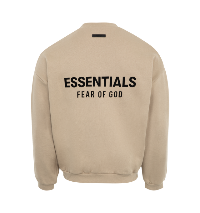 Image 2 of 3 - NEUTRAL - Fear of God Essentials Crewneck Sweatshirt crafted from heavy 380gsm core fleece to provide additional body and structure. Featuring signature "Essentials Fear of God" soft-touch logo on the chest and across the back, rib-knit collar, cuffs, and waist-hem and Essentials Fear of God rubberized label at the back collar. 80% cotton / 20% polyester fleece. 