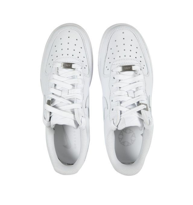 WHITE - NIKE AF-1 Low x ALYX featuring signature leather overlay, air-cushioned midsole and star-studded pivot-circle tread of the original AF-1, ALYX's design premium tumbled leather, metal eyelets, lace dubraes and a branded lateral heel stamp.