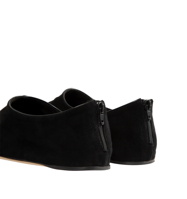 Image 3 of 4 - BLACK - The Row Women's Stellene Slipper is crafted from ultrasoft goatskin suede and features a minimal silhouette with a round toe, back zip closure, and a thin leather sole. Designed for everyday elegance, this streamlined style is lined in goatskin leather and finished with a supple suede upper for exceptional comfort and flexibility. Main Material: 100% Goatskin Suede. Lining: 100% Goatskin Leather. 