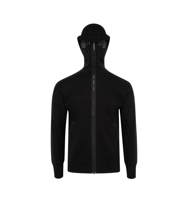 Image 3 of 3 - BLACK - C.P. COMPANY Goggle Zipped Hooded Sweatshirt featuring signature Goggles detail, high neck, front zip fastening, long sleeves, two side zip-fastening pockets, ribbed cuffs and hem and straight hem. 100% cotton. 