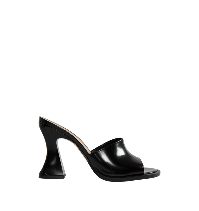 BLACK - BOTTEGA VENETA Cha-Cha Patent Leather Mules featuring slip on, curved block heels and rounded toes. 100% calfskin.