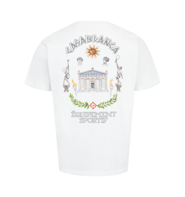 Image 2 of 2 - WHITE - Casablanca Le Temple Du Sport T-Shirt has a crew neck, printed artwork at the front and back, and a relaxed fit. 100% cotton. Made in Portugal. 