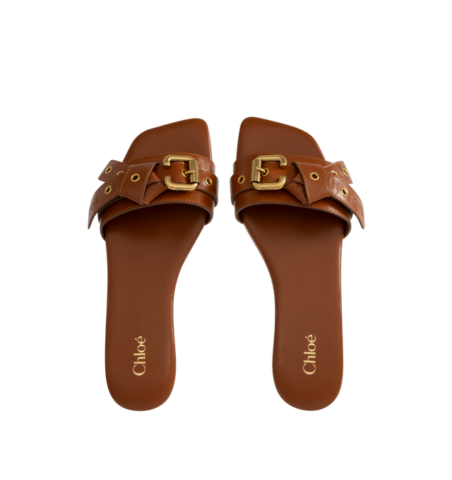 Image 4 of 4 - BROWN - Chlo Mae slides featuring flat sole, branded footbed and decorative buckle detail. Outer, Lining and Sole: Calf Leather 100%. 