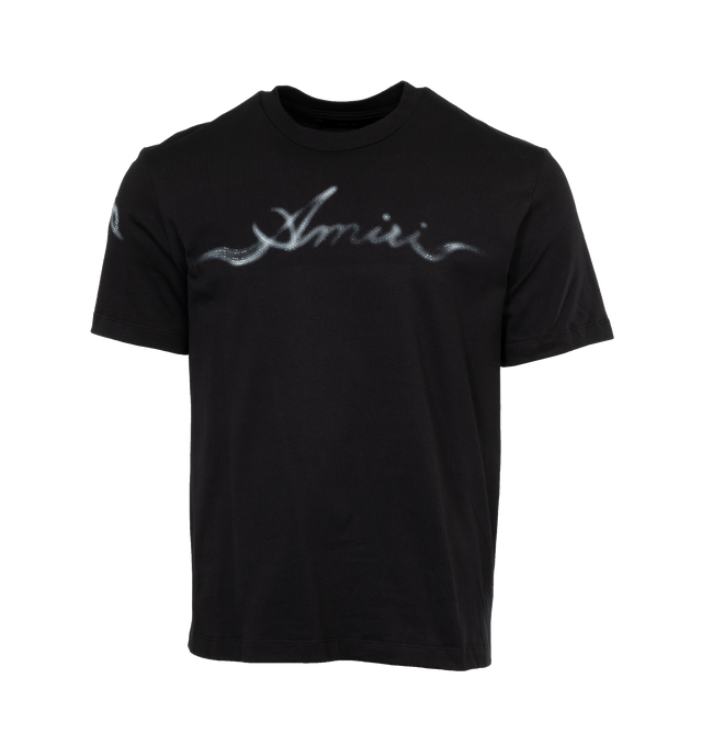 BLACK - AMIRI Smoke Tee featuring short sleeves, crew neck and graphic logo embellished with crystals on front and back. 100% cotton. Made in Italy. 