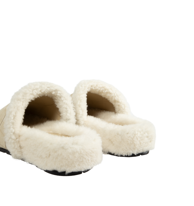 Image 3 of 4 - WHITE - BOTTEGA VENETA Reggie Slipper featuring covered front and open heel, crosshatch pattern, suede upper, lined with plush fur and rubber sole. 