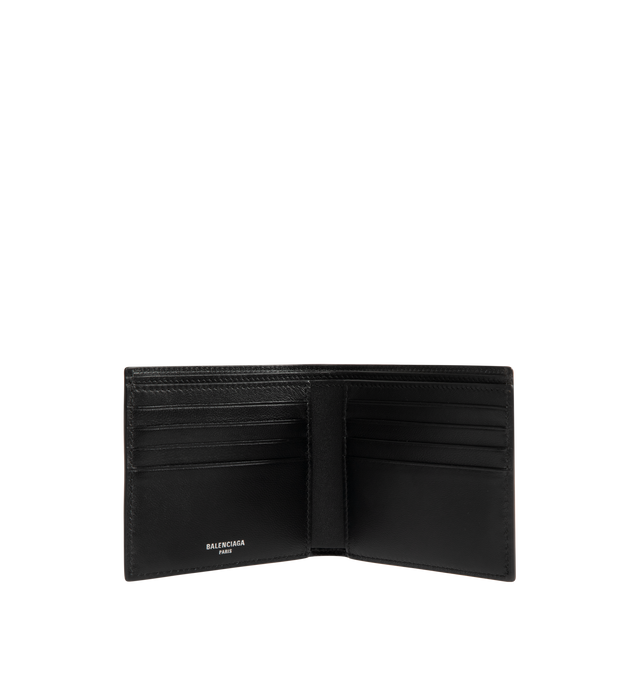 Image 3 of 3 - BLACK - BALENCIAGA Cash Square Folded Wallet in black Arena lambskin with multicolor mail artwork printed featuring square folded wallet, Balenciaga logo printed at front, 8 card slots, 2 bill pockets and 2 receipt compartments. Lambskin. Made in Italy. 