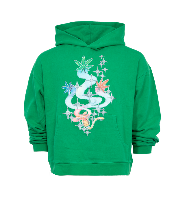 GREEN - ERL PRINTED HOODIE features kangaroo pocket and ribbed trim. 100% cotton.