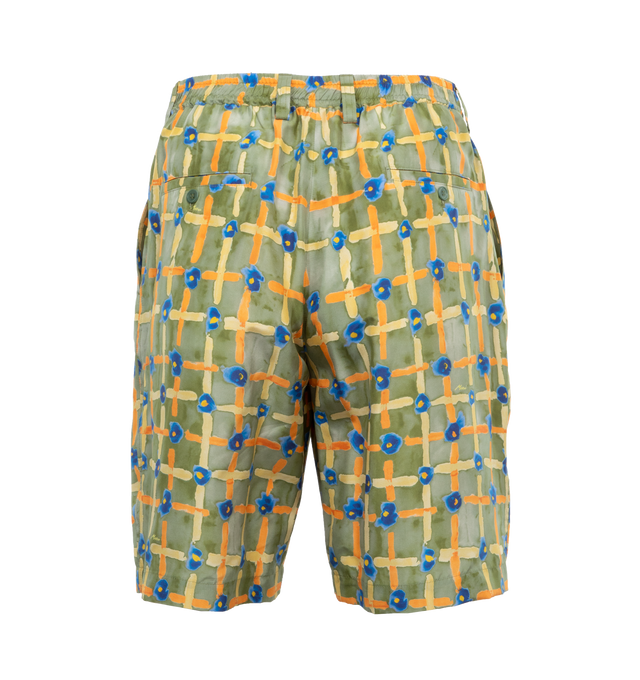 Image 2 of 4 - GREEN - MARNI BERMUDA SHORTS featuring button closure, elastic waistband, frontal america pockets and single pocket with button on the back. 100% silk. Made in Italy. 