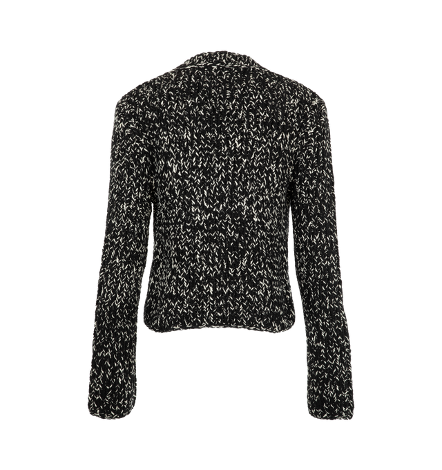 Image 2 of 2 - BLACK - Toteme Women's Wool Silk Crew Neck Top is crafted from wool silk moulin and features a body-hugging silhouette and a sculpted crew neckline. Made by twisting black wool with white silk, the textured yarn creates a subtle mlange effect with an artisanal finish. Main Material: 95% Wool, 5% Silk.  
