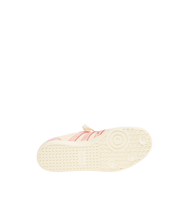 Image 4 of 5 - PINK - ADIDAS Samba Long Tongue Sneaker featuring a smooth leather upper that reveals a distressed look, elongated tongue, regular fit, lace closure, leather upper, synthetic lining and rubber outsole. 