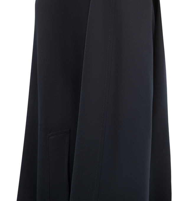 Image 5 of 5 - NAVY - THE ROW Dayton Coat featuring single-breasted car coat in smooth midweight wool gabardine with relaxed knee-length fit, raglan construction, slant welt pockets, and concealed front placket with button closure. 100% wool. Lined in 100% silk. Made in Italy. 