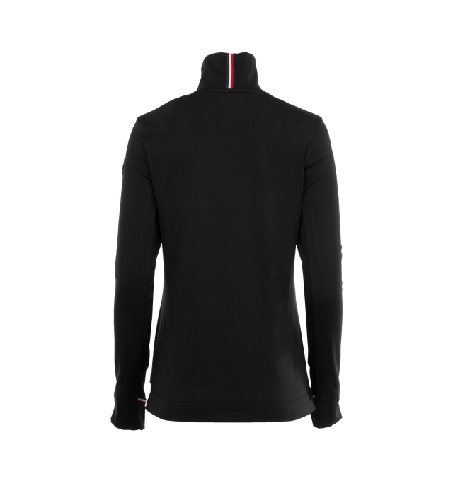 Image 2 of 2 - BLACK - Moncler Grenoble Jersey Turtleneck has signature striped details, a signature logo patch, and thumbhole cuffs. Nylon, polyamide, polyester, elastane. Made in Italy.  